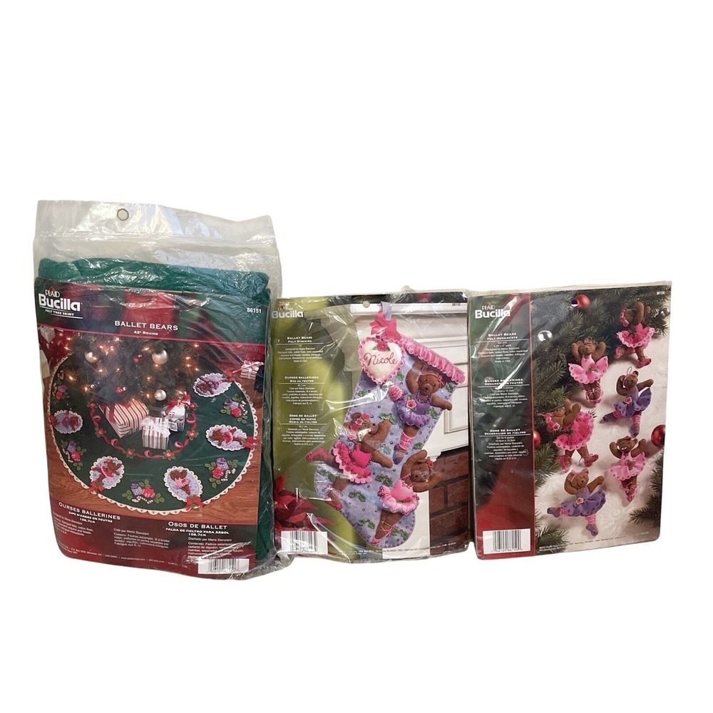 BUCILLA Felt Kit BALLET BEARS Tree Skirt 86151 Stocking 86143 Ornament 85150 Set